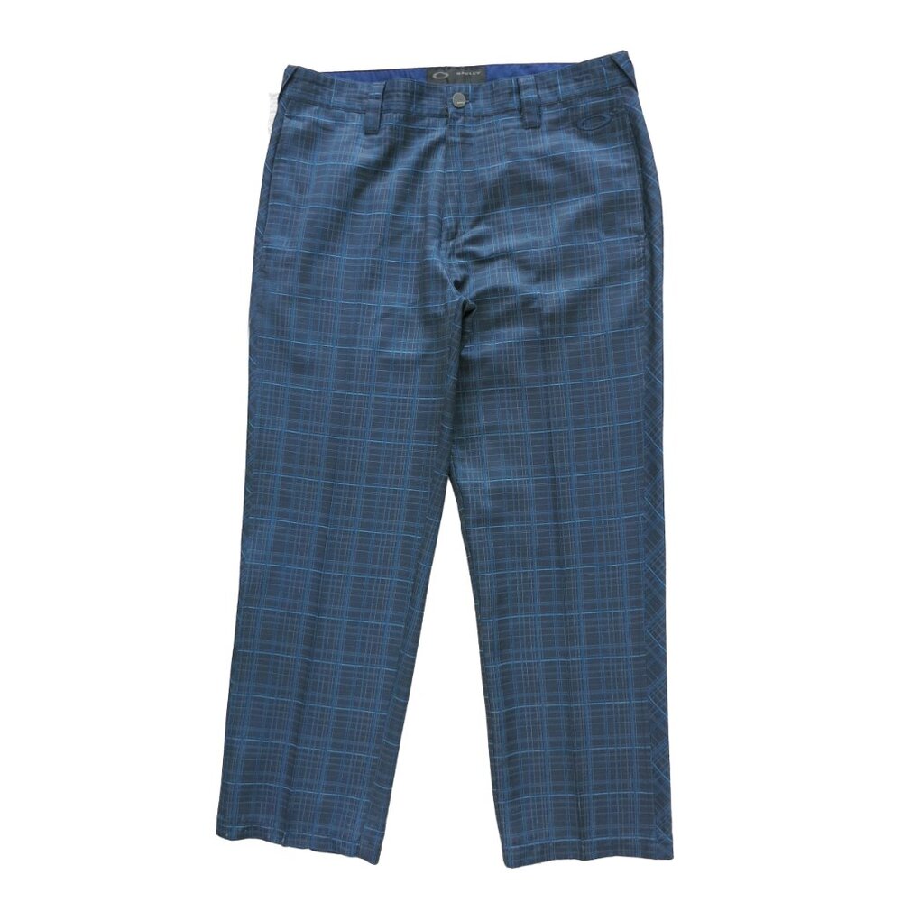 OAKLEY GOLF Navy Blue Check Plaid Straight Leg Chino Pants 34x33